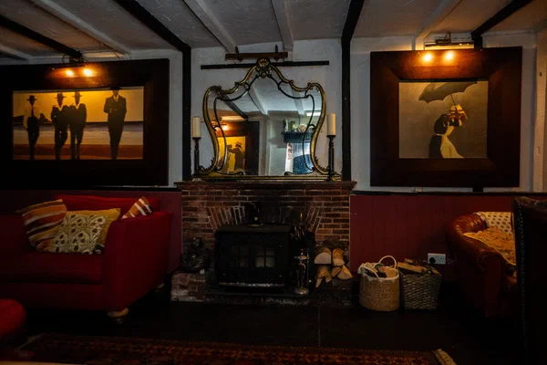 Back bar and fireplace